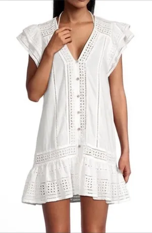 Veronica Beard Lorraine Eyelet Cotton Mini‎ Dress M thumbnail 1