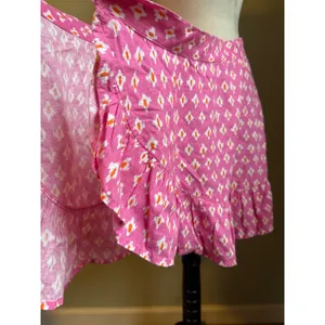 Aerie Pink Geometric Print Ruffle Wrap‎ Mini Skirt L boho y2k Flowy fairy linen thumbnail 4