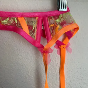 NEW For Love and Lemons Tulip Garter‎ Belt in Neon Pink and Orange thumbnail 5