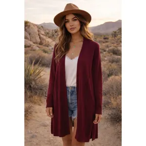By ANTHROPOLOGIE Pointelle‎ Long Cardigan Sweater Purple Burgundy Cottage Medium thumbnail 7