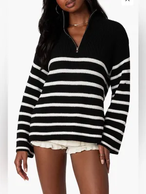 Edikted  Oversized Striped Navy and White Half-Zip Sweater SZ:XS thumbnail 3