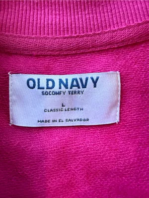 Old Navy Magenta Crewneck Sweatshirt with White Sleeve Stripes thumbnail 4