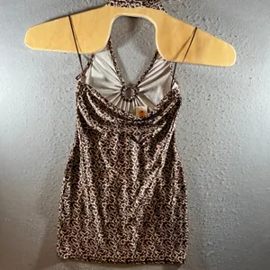 1325 | NWT Urban Outfitters Swirl Print Halter Bodycon Mini Dress Brown Womens M thumbnail 2