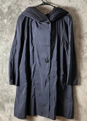 Overland Donatella Reversible Water Repellant Raincoat XS Navy Pleated Hood‎ thumbnail 1