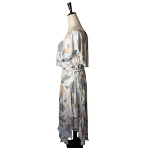 Free‎ People Faye Printed Wrap Maxi Dress Women S Cream Gray Flowy Boho Cottage thumbnail 7
