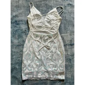 Lovely Day White Iridescent Sequin Corset Lace Up Back Bodycon Mini Dress Medium thumbnail 2