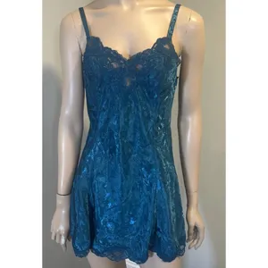 Victoria's Secret Chemise Womens Large Teal Blue Gold Label Floral Lace‎ Slip thumbnail 2