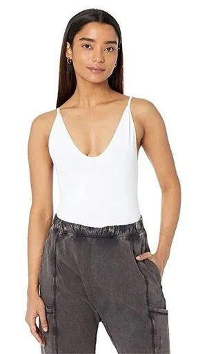 [Free People] White Rosie Duo Bodysuit One-Piece V-Neck Casual Top Size Medium M thumbnail 1