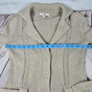 Banana Republic Womens Small Beige Organic‎ Cotton Belted Button Knit Cardigan thumbnail 8