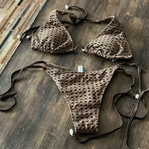Brown Crochet Bikini Set Size M thumbnail 1