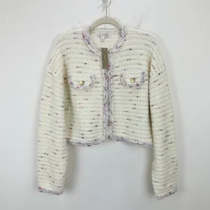 J.Crew Cropped Lady Jacket Marled Yarn Heather Ivory Wool Blend Preppy M NWT thumbnail 5