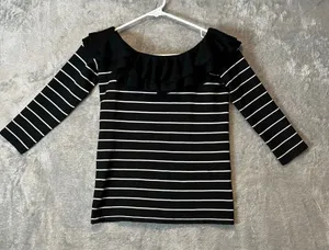 Ralph Lauren Striped Off the‎ Shoulder Ruffle Silk Blend Blouse Size Small thumbnail 1