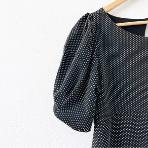 Free People Penelope Puff Sleeve Polka Dot Black Fit & Flare Mini Dress thumbnail 3