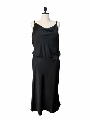 Ava and Viv Midi Dress 1X Satin Cowl Neck Adjustable Strap Black Cocktail Party thumbnail 3