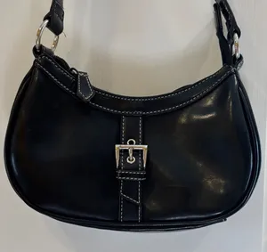 Nine & Co. FAUX LEATHER MINI BLACK BAG…SILVER BUCKLE ADORNMENT ZIP CLOSURE thumbnail 1