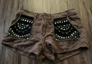 Free People Brown Ipanema Embellished Shorts Sz 3 Boho thumbnail 1