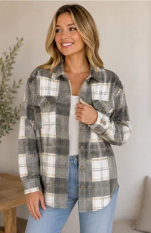 American Eagle Plaid Button Front Shacket XS | Gray & Ivory | Like New thumbnail 1