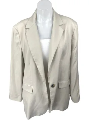 Zara Women's Cream Beige Long Sleeve One Button Blazer Coat Suit Jacket Size XL thumbnail 1