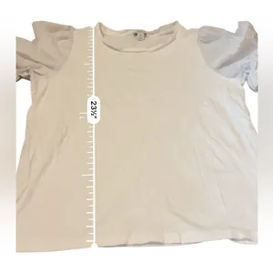 J.Crew Factory White Swiss Dot Top‎ Women’s Size Medium Puff Sleeve Pullover Tee thumbnail 7