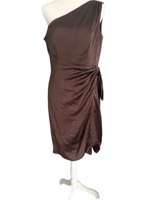 ESCADA Brown Silk Blend One Shoulder Cocktail Dress Size 38 / US 8 thumbnail 6