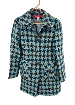 Anne Klein Teal and Brown Houndstooth Worsted Wool Peacoat S winter preppy thumbnail 1