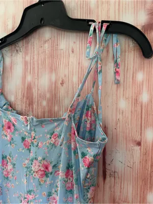 Shein PARTHEA Blue Floral Print Spaghetti Strap Mermaid Hem Ruched Maxi Dress L thumbnail 13