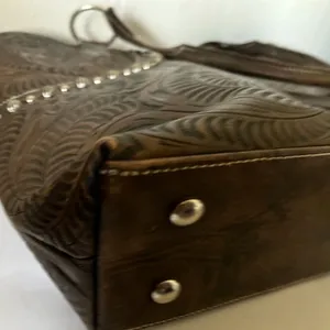 American West Hand Tooled Leather Handbag Western Bag Shoulder Purse Tassel thumbnail 9
