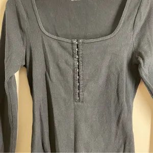 Abercrombie & Fitch Rib Hook Front Bodysuit Black Long Sleeve S Square Neck thumbnail 8