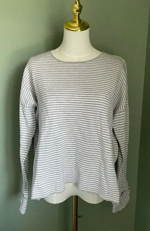 Eileen Fisher Cotton Silk Striped Sweater Silver Light Gray White Size SP thumbnail 1