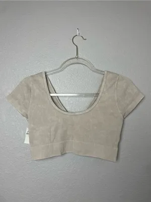 Bnwt! Aerie Ribbed Ring-Front Crop Top or Bralette in Light Beige Size L thumbnail 6