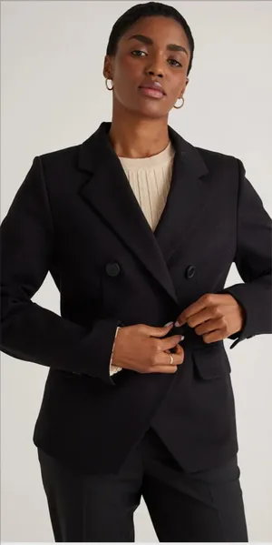 Quince Ultra Stretch Ponte Double Breasted Blazer Size Medium Black Minimalist thumbnail 1
