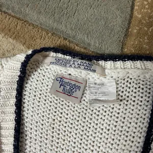 Huntington Ridge Vtg Boho Hand Knit Sweater Vest Womens M White Navy Patchwork thumbnail 4