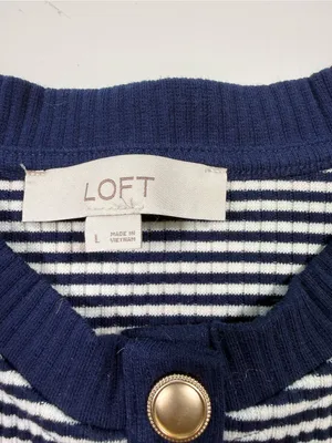 LOFT Navy and White Striped Cardigan with Gold Buttons thumbnail 5