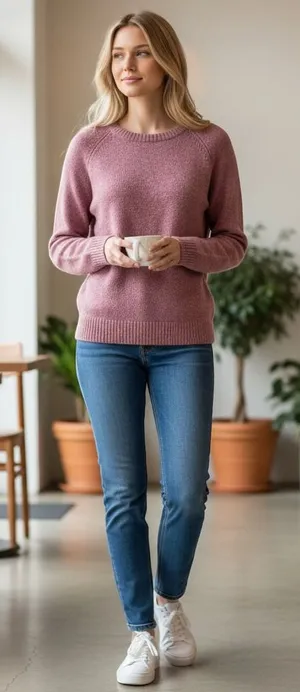 Banana Republic Size L‎ Rose Pink Heathered Cotton Blend Crewneck Sweater Raglan thumbnail 1
