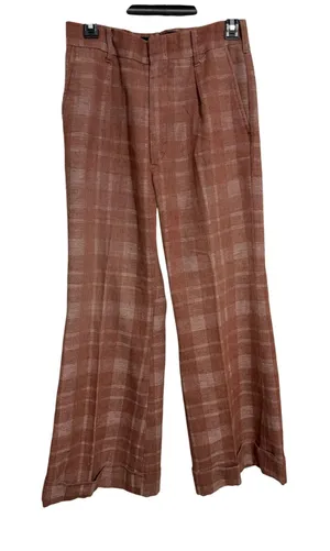 Plaid Wide Leg Trousers Dark Academia Terracotta‎ Cuffed High Rise thumbnail 1