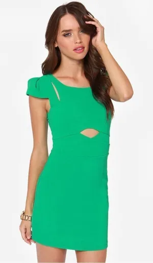 L'atiste for Lulus Green Cut-Out Cap Sleeve Sheath Mini Dress Womens L NWT thumbnail 1