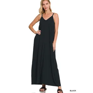 Zenana V-Neck Cami‎ Maxi Dress with Side Pockets - Large thumbnail 2