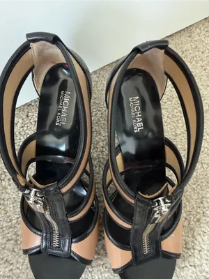 Michael Kors Black and Tan Zip Up High Heel Sandals thumbnail 4