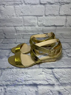 Jimmy Choo Gold Size 37 Slingback Sandals Quiet Luxury Snakeskin Leather Finish thumbnail 2