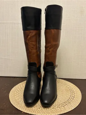 Just Fab Black and Tan Winnie Block Heel Boots | Women | Size 6.5 NWOB thumbnail 5