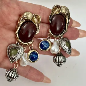 Elephant Gold Dangle Charms earrings Gems Heart Bohemian Womens Jewelry thumbnail 7