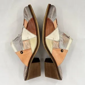DKODE Jenelle Patchwork Multi Distressed Metallic Leather Mule Clog EU 40 US 9 Brown thumbnail 4