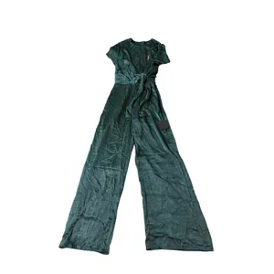 NWT Lulus Size Medium Let Me Entertain You Dark Green Satin‎ Wide-Leg Jumpsuit thumbnail 3
