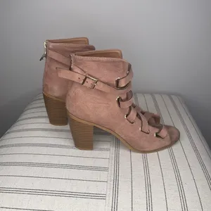 Qupid- Pink Suede Open Toe Heels thumbnail 5