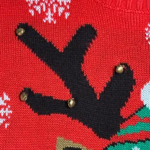 Merry Christmas Reindeer‎ Ugly Christmas Sweater Red Sequin Glasses Bells S/M thumbnail 5