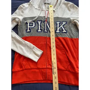 Victorias Secret PINK Full Zip Hoodie XS Red/Orange Colorblock Sweatshirt thumbnail 5