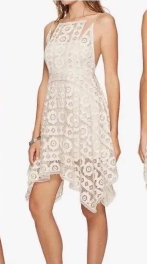 Free‎ People "Just Like Honey" ivory lace Mini dress Size 8 Boho Feminine thumbnail 1