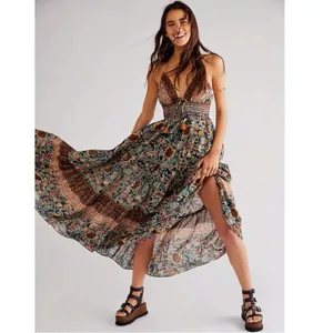 Free People Bohemian Gypsy Beachy Real Love Maxi Dress Twilight Combo Size Large thumbnail 11