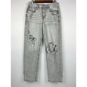 NEW American Eagle 8 Ripped '90s Straight High Waist Jean Gray Wash thumbnail 8
