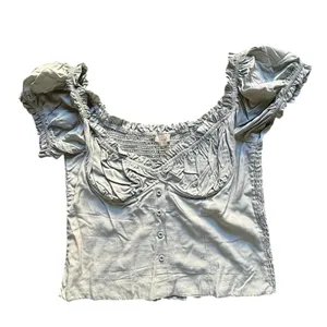 Blush Light Green Smocked Puff Sleeve Crop Top Size L Y2K Summer thumbnail 3